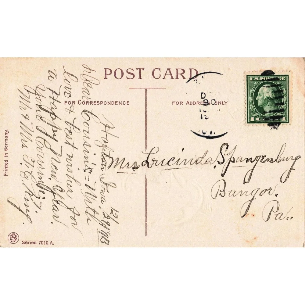 New Years Postcard Nautical Sailing Ship Anchor Mistletoe Embossed Antique c1913
